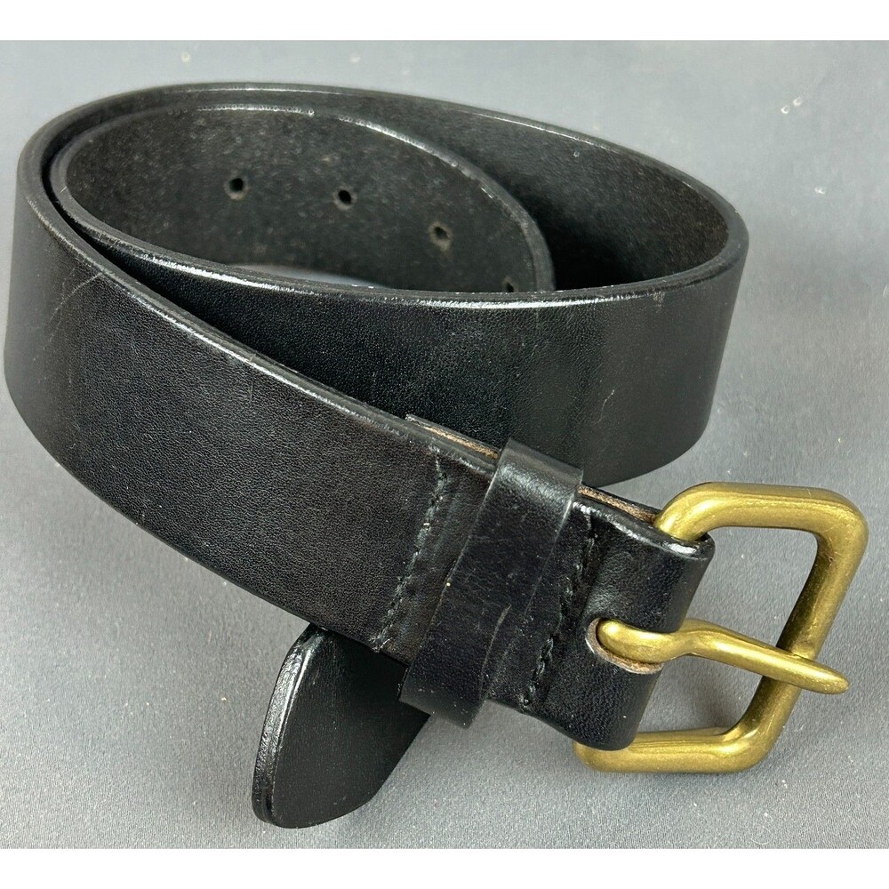 Express Women's Vintage Y2K 1.5" Black Leather Belt Brass Buckle Size Small